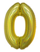 Folieballon Holografisch Goud Cijfer '0' - 102cm
