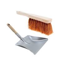 Shoppartners houten stoffer en blik set - hout/verzinkt metaal - 30 cm - kokosvezels stoffer