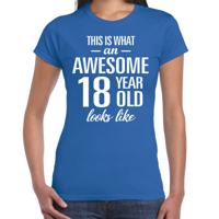 Awesome 18 year - geweldige 18 jaar cadeau t-shirt - blauw - voor dames - Verjaardag cadeau