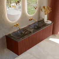 Badmeubel Mondiaz Kurve-Dlux | 155 cm cm | Meubelkleur Ruby | Wastafelkleur Lava | Solid surface | Dubbel / Links spoelbak | Zonder kraangat(en)