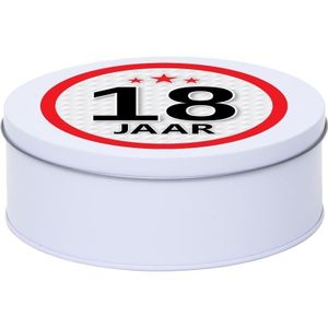 Cadeau/kado wit rond blik 18 jaar 18 cm