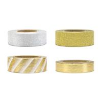 Washi tape sierlinten/plakband set - zilver en goud tinten mix - 4x rollen - 1000 cm - knutselen