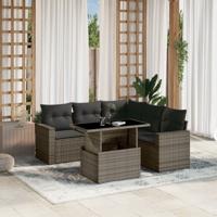 6-delige Loungeset met kussens poly rattan grijs