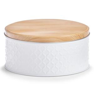 Voorraadblik - wit - 20 x 10 cm - 2 liter - bewaarblik met houtlook deksel