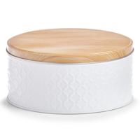 Voorraadblik - wit - 20 x 10 cm - 2 liter - bewaarblik met houtlook deksel