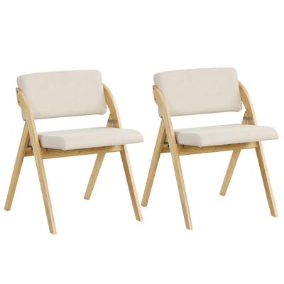 Set van 2 Eetkamerstoelen Klapstoel met Rubberhouten Poten Gestoffeerde Zitting en Rugleuning Geen Montage Nodig Naturel