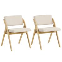 Set van 2 Eetkamerstoelen Klapstoel met Rubberhouten Poten Gestoffeerde Zitting en Rugleuning Geen Montage Nodig Naturel