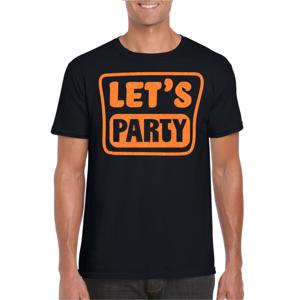Verkleed T-shirt voor heren - lets party - zwart - glitter oranje - carnaval/themafeest