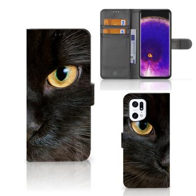 OPPO Find X5 Pro | Telefoonhoesje | Met pasjeshouder | Zwarte Kat