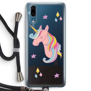 Roze eenhoorn: Huawei P20 Transparant Hoesje met koord