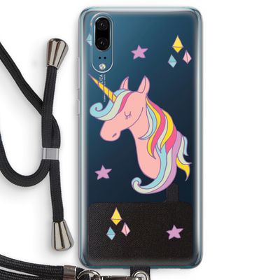 Roze eenhoorn: Huawei P20 Transparant Hoesje met koord