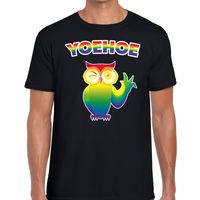 Yoehoe knipogende regenboog uil gay pridet-shirt zwart voor here - thumbnail