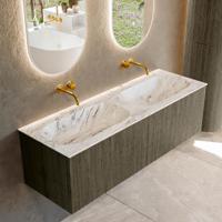 Badmeubel Mondiaz Kurve-Dlux | 140 cm cm | Meubelkleur Shadow | Wastafelkleur Glace | Solid surface | Wasbak beiden zijden spoelbak | Zonder kraangat(en)