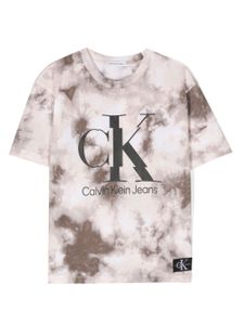 Calvin Klein Kids t-shirt tie dye à logo imprimé - Marron