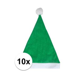 Kerstmuts - 10x - groen - volwassenen - polyester - 59 cm - kerstaccessoires