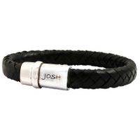 JOSH 9073-BRA-S-BL Armband leder-staal zwart-zilverkleurig 10 mm