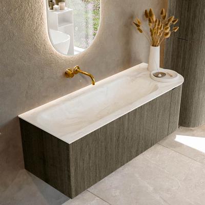 Badmeubel Mondiaz Kurve-Dlux | 125 cm cm | Meubelkleur Shadow | Wastafelkleur Ostra | Solid surface | Wasbak links zijde spoelbak | Zonder kraangat(en)