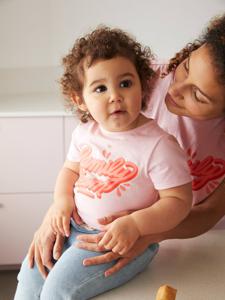 Meisjes-T-shirt Family team capsulecollectie vertbaudet en Studio Jonesie in biologisch katoen roze