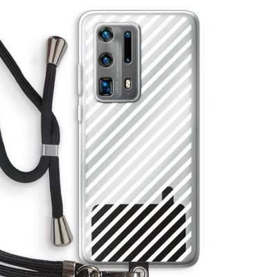 Strepen zwart-wit: Huawei P40 Pro Plus Transparant Hoesje met koord