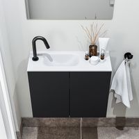Zaro Polly toiletmeubel 60cm mat zwart met witte wastafel met kraangat links - thumbnail