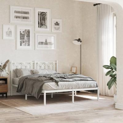 Bedframe met hoofdbord metaal wit 140x190 cm