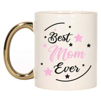 Bellatio Decorations Cadeau koffie/thee mok voor mama - roze met gouden oor - de beste - Moederdag - feest mokken - thumbnail