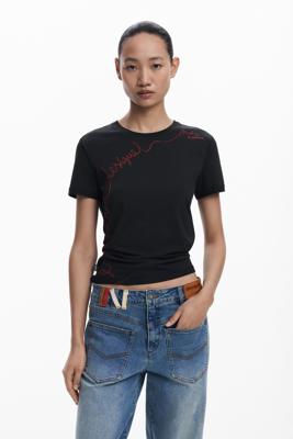 T-shirt met geborduurde zin - BLACK - S