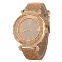 FULAIDA vrouwen Strass goud poeder PU lederen band quartz horloge (goud)