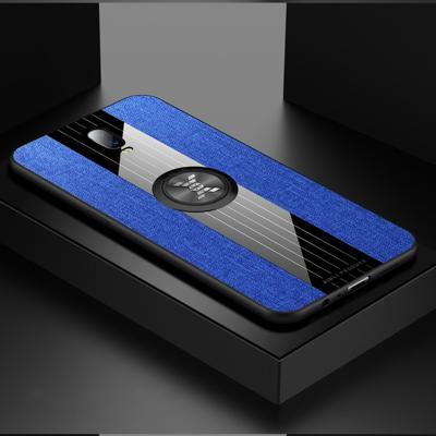 Voor OPPO Realme X lite XINLI stiksels doek Textue schokbestendig TPU beschermhoes met ring houder (blauw)