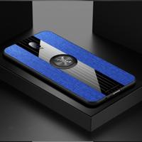 Voor OPPO Realme X lite XINLI stiksels doek Textue schokbestendig TPU beschermhoes met ring houder (blauw)