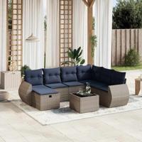 8-delige tuinbankset met kussens, grijs polyrotan