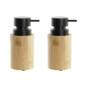 2x Stuks Zeeppompje/dispenser bamboe/rvs in kleur hout/zwart 8 x 16 cm