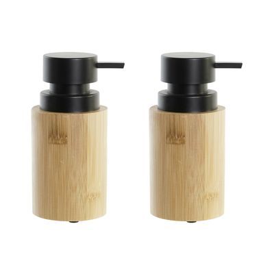 2x Stuks Zeeppompje/dispenser bamboe/rvs in kleur hout/zwart 8 x 16 cm