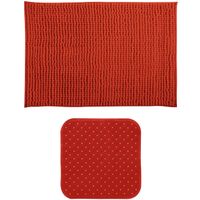 MSV Douche anti-slip mat en droogloop mat - Sevilla badkamer set - rubber/microvezel - terracotta - thumbnail