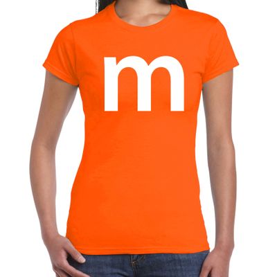 Letter M verkleed/ carnaval t-shirt oranje voor dames