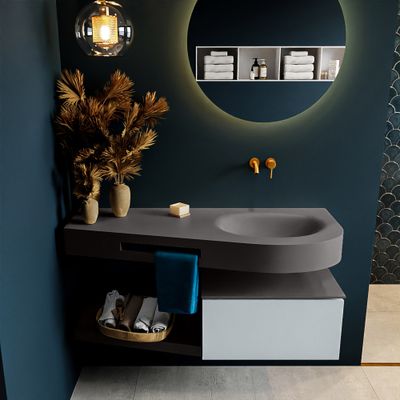 MONDIAZ RIVA 120cm badmeubel onderkast / planchet kleur Clay met 1 lade. Wastafel DULCET rechts 0 kraangaten kleur Dark_Grey. MONDIAZ RIVA 120cm badmeubel onderkast / planchet kleur Clay met 1 lade. Wastafel DULCET rechts 0 kraangaten kleur Dark_Grey.