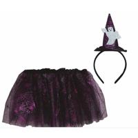 Heksen verkleed setje voor kinderen - rokje/diadeem - zwart - Halloween/carnaval verkleed accessoire - thumbnail