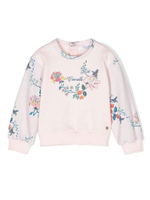 Roberto Cavalli Junior floral-embroidered crew-neck sweatshirt - Rose