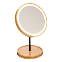 Make-up spiegel met LED verlichting bamboe 19 x 31 cm   -