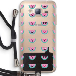Smiley watermeloenprint: Samsung Galaxy J3 (2016) Transparant Hoesje met koord