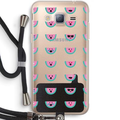 Smiley watermeloenprint: Samsung Galaxy J3 (2016) Transparant Hoesje met koord