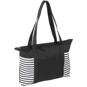 Strandtas/shopper zwart/wit met streepmotief 44 cm