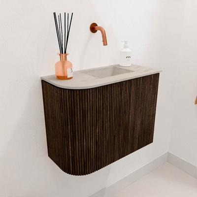 Toiletmeubel Mondiaz Joya Dlux | 51.6 cm | Meubelkleur Walnut | Faye wastafel Opalo Wasbak Rechts | Zonder kraangat(en)