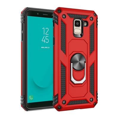 Armor schokbestendig TPU + PC beschermende case voor Galaxy J6 (2018) met 360 graden rotatie houder (rood)