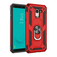 Armor schokbestendig TPU + PC beschermende case voor Galaxy J6 (2018) met 360 graden rotatie houder (rood)