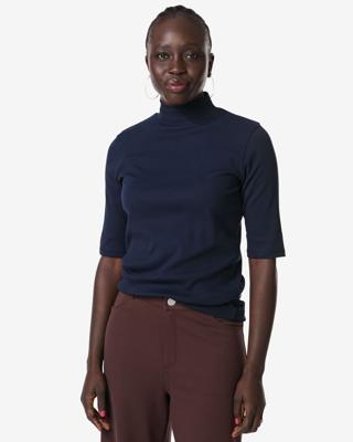 HEMA Dames T-shirt Clara rib donkerblauw (donkerblauw)