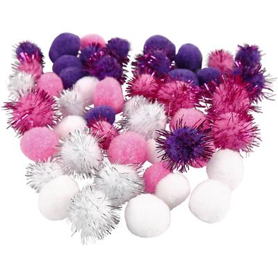 Creativ Company Pompons, d 15+20 mm, paars, lichtrood, wit, 48 div/ 1 doos