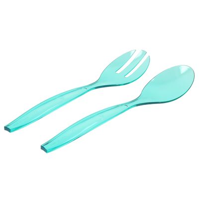 Sla bestek/couvert setje - turquoise blauw - kunststof - 29 cm
