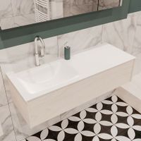 Mondiaz Lush Cloud badmeubel underlayment 120 cm 1 lade solid surface enkele spoelbak links 1 kraangat