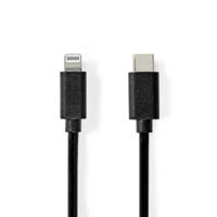 Nedis Lightning Kabel | USB 2.0 | Apple Lightning 8-Pins | USB-C™ Male | 480 Mbps | Vernikkeld | 1.00 m | Rond | PVC | Zwart | Label - CCGL39650BK10